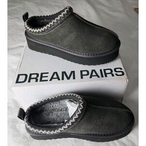 NIB DREAM PAIRS Women's 8* Platform Slippers Suede Slip-On Gray Indoor/Outdoor